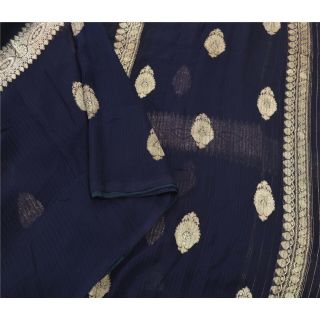 Sanskriti Vintage Blue Sarees Pure Silk Woven Brocade Craft Fabric Zari Sari 3