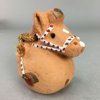 Japanese Clay Bell Vtg Dorei Ceramic Doll Brown Zodiac Horse Dr278