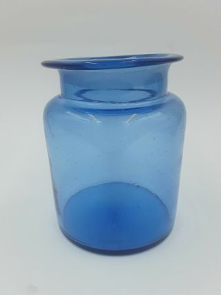 Vintage Blue Glass Apothecary Jar With Ground Rim Specimen Canister