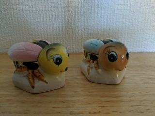 Rare Set Of 2 Vintage Bumble Bee Shaped Trinket Box 2.  5 " Japan