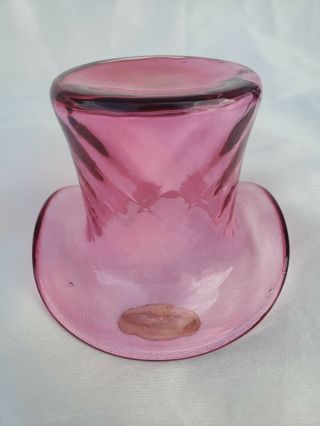 Rare Vintage Fenton Cranberry Diamond Optic Opalescent Top Hat Vase W/sticker
