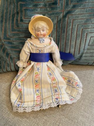 Rare 10” Antique German Parian China Fancy Bonnet Head China Doll Hertwig? 2