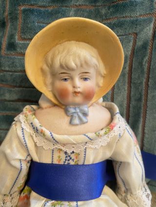 Rare 10” Antique German Parian China Fancy Bonnet Head China Doll Hertwig? 3
