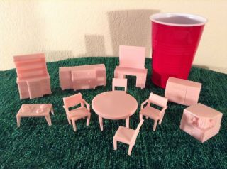 Vintage Superior Plastic Dollhouse Furniture.  Dining Room.  All Pink