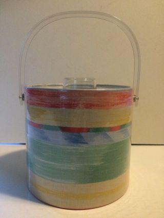 Rare Vintage Mr.  Ice Bucket Pastel Fabric Art Red Yellow Blue Green Made In Usa