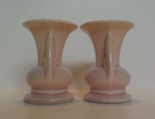 RARE Pair Shawnee Art Pottery Miniature Vases Pink Handled Minis USA 1930 ' s 3