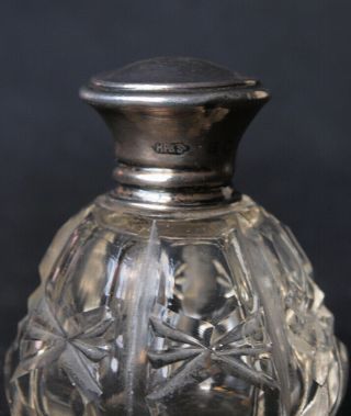Small Antique Silver Top Cut Glass Perfume Bottle,  London 1901 2