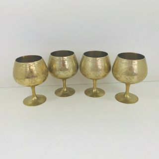 4 X Vintage Epns Goblets Brandy Glass Shape Etched Design