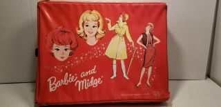 Vintage Barbie & Midge Carrying Case Red Wardrobe Vinyl 1964 Rare