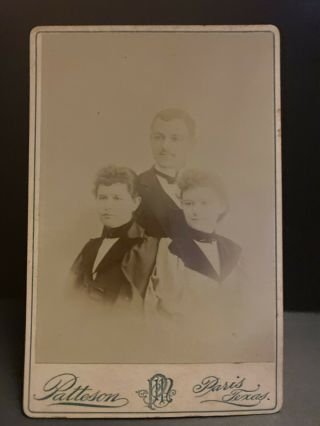 Antique Cabinet Card Photo Wealthy Trio In Formal Attire Paris Texas 1890s