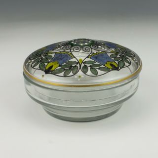 Antique Bohemian Glass - Hand Enamelled Secessionist Powder Bowl - Art Deco