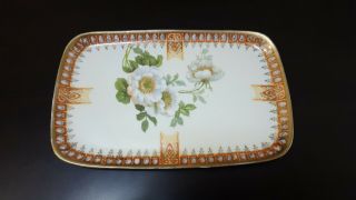 Antique Victorian Mv Co.  Hand Painted Porcelain Tray Measures 9 " L X 6 " W