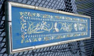 ANTIQUE VINTAGE SILK EMBROIDERY WALL HANGING WITH BUTTERFLIES W/ FRAME NR 2