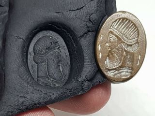 Fantastic Rare Ancient Bronze Seal Ring Sassanian King 10,  9 Gr 19 Mm
