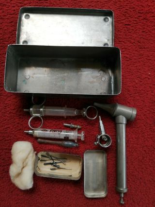 Vintage Medical Instruments In Metal Box