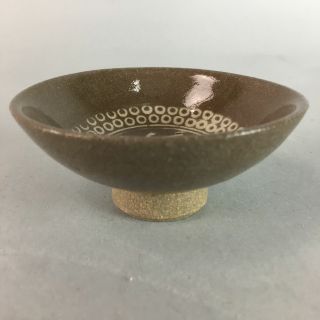 Japanese Ceramic Sake Cup Vtg Pottery Kanji Dot Design Guinomi Sakazuki GU472 2