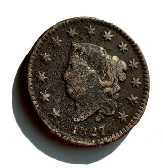 Old Us Coin 1827 Liberty Matron Head Large Cent Penny Pre Civil War Era Rare