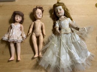 3 Vintage Tlc Hard Plastic Dolls - Sweet Sue - 1 Made In Usa - 1 P - 90 Ideal Toni