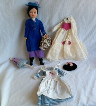 Vintage 1960s 12 " Vinyl Horsman Mary Poppins Doll And Tagged Costumes