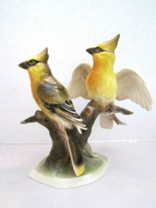 Rare Keramos Wien Austria Porcelain Birds On Branch Hand Paint Figurine