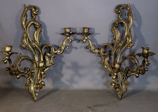 Pair (2) Vintage French Acanthus Type Louis Xvi Old Brass Candelabra Wall Sconce