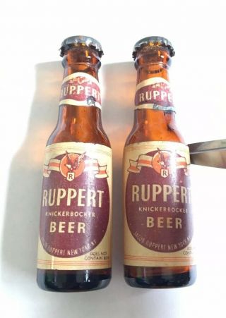 Antique Miniatur Ruppert Knickerbocker Beer Bottle Glass Souvenir Shakers Sample