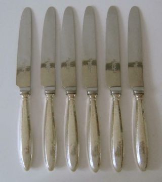 A Set Of Six Vintage Sterling Silver Handled Dessert Knives Sheffield 1933