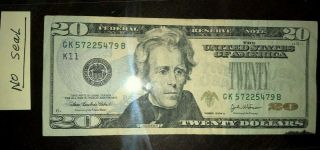 Very Rare - 2004 - A 20 Dollars Bill - Missing Seal - Very - Great Deal.