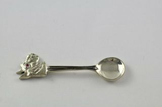 Victorian Style Terrier Dog Head With Ruby Eyes On a Salt Spoon Pendant Silver 2