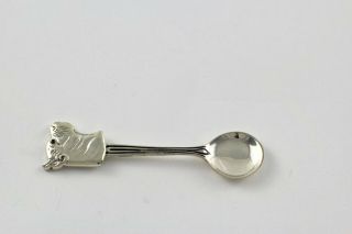 Victorian Style Boston Terrier Dog Head With Ruby Eyes On a Salt Spoon Silver 2
