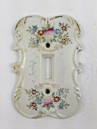 Vintage Porcelain Single Light Switch Plate Cover With Floral Design