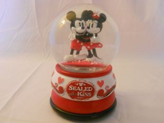 Rare Disney Mickey Minnie Mouse Music Snow Globe With A Kiss By Kcare