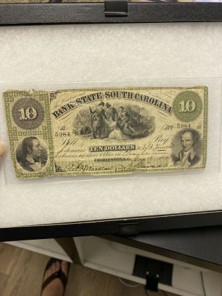 Antique (1861) Bank Of The State Of South Carolina $10 Note W/native Scene