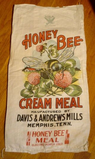 Antique Flour Sack 24 Lbs.  Honey Bee Cream Meal Davis And Andrews Memphis Tenn.