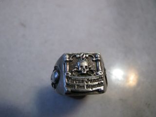 Rare Vintage Sterling Silver Masonic,  Skull Ring