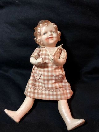 Vintage 1930s Composition 7.  5” Shirley Temple Doll,  Molded Hair,  Japan Unsigned