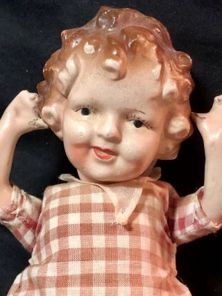 VINTAGE 1930s COMPOSITION 7.  5” SHIRLEY TEMPLE DOLL,  Molded Hair,  Japan Unsigned 2