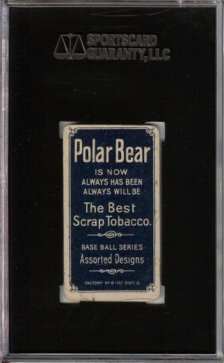 Rare 1909 - 11 T206 Peaches Graham Polar Bear Back Boston SGC 30 / 2 GD 2