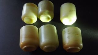 Antique Chinese 6 Cups Made of Jade Stone Green/White/ Brown Color. 3