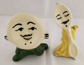 Vintage Japan Anthropomorphic Soup Spoon And Bowl Salt & Pepper Shakers Rare