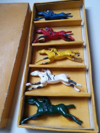Chad Valley,  Antique Set Of Cast Iron Horses Boxed