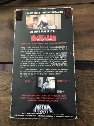 A NIGHTMARE ON ELM STREET (VHS,  1987) Rare Media Video Edition HORROR OOP 2