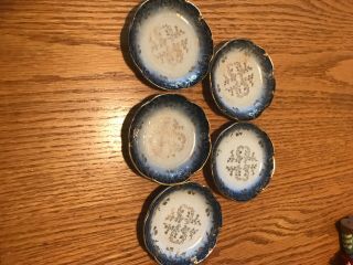 Antique Set Of 5 Butter Pat Salt Flo Bleu Dishes Rare Porcelain China