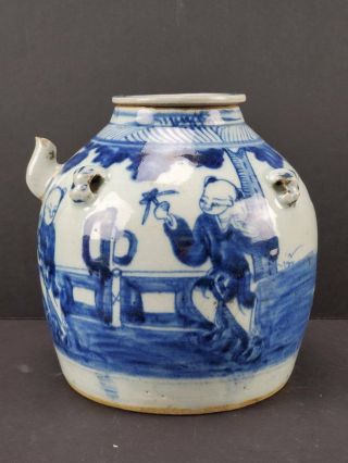 Antique Chinese Export Porcelain Blue & White Teapot,  Seal Mark,  19th C.