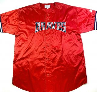 Rare Vintage Starter Atlanta Braves Mens Nylon Team Red Jersey Size 2xl Mlb