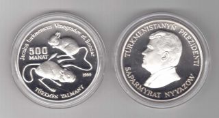 Turkmenistan - Rare Silver Proof 500 Manat Coin 1999 Year Km 14 Jerboa