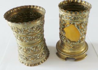 Antique Victorian Embossed Brass Spill Vases X 2 - Ricocco Style
