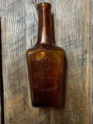 Antique Koken Barber Supply Co Amber Bottle St.  Louis With Partial Label