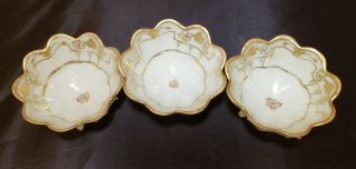 Euc Antique Set Of 3 Nippon Hand Painted Footed Open Salt Cellars Gold Moriage