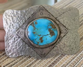Antique Native American Sterling Silver Turquoise Belt Buckle Large